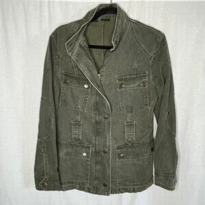 Mango Gray Denim Utility Jean Jacket Snap and Zip Front Women Medium Streetwear‎